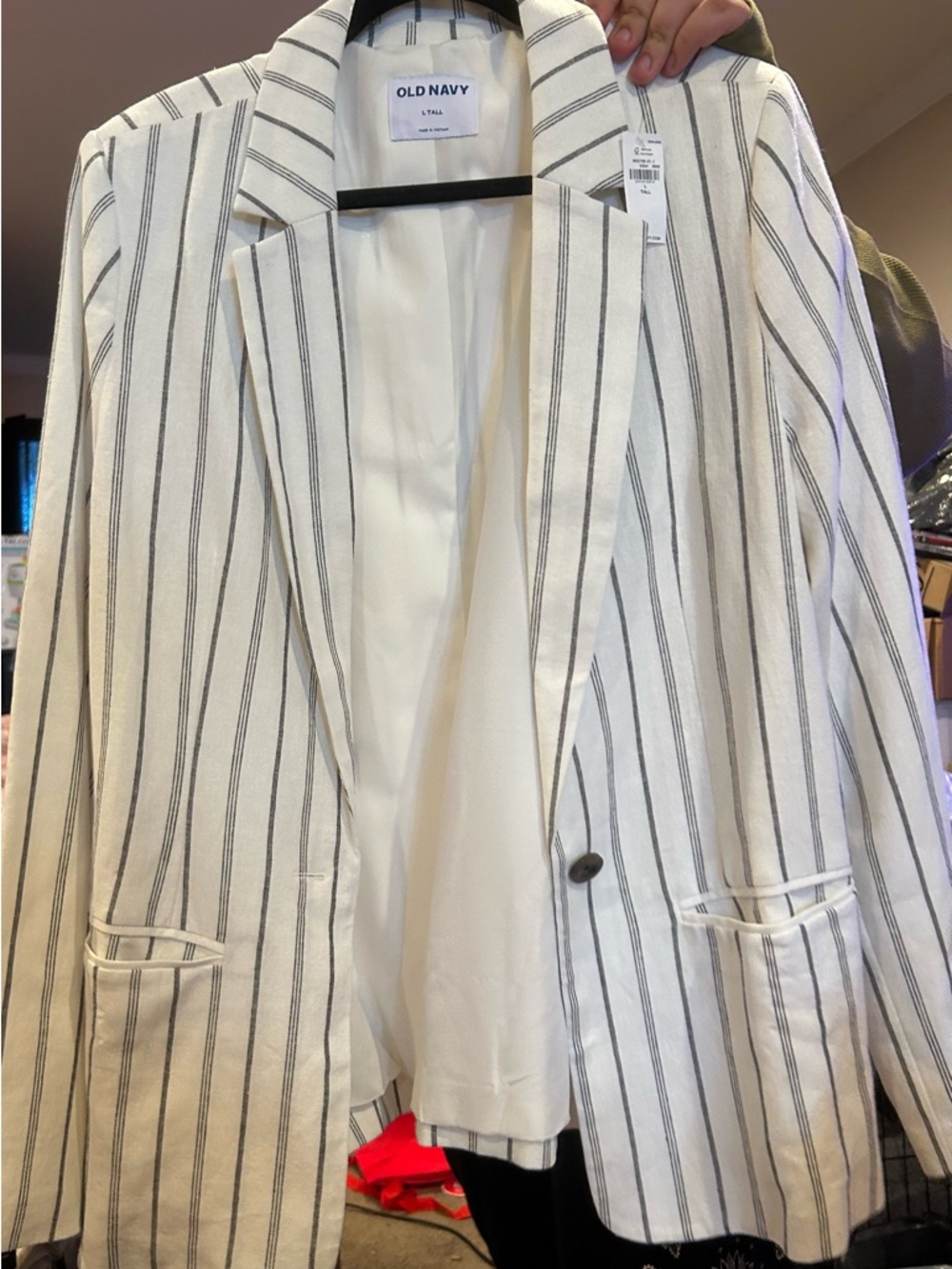 Old Navy Ivory Blazer with Black Pinstripes